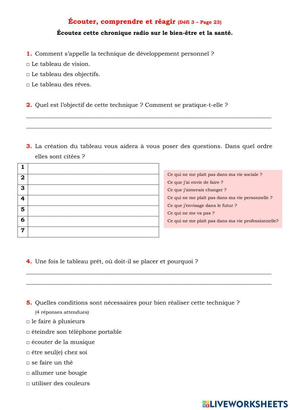 Défi 3 - Page 23 - Compréhension orale