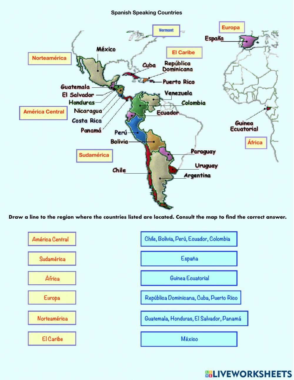 Los Paises Hispanohablantes worksheet | Live Worksheets los-paises-hispanohablantes-worksheet-live-worksheets