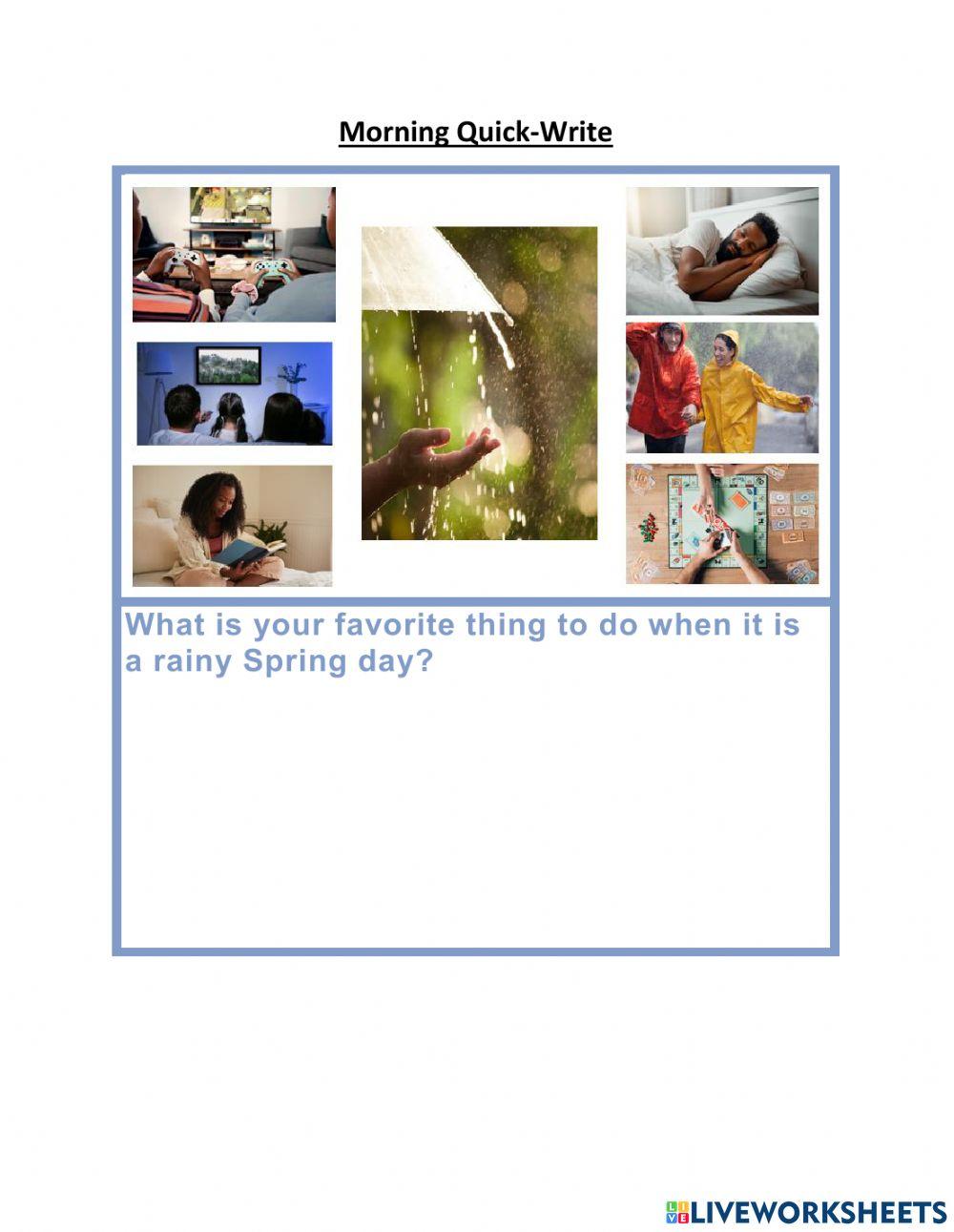 Morning Quick Write - Rainy Spring Day worksheet | Live Worksheets