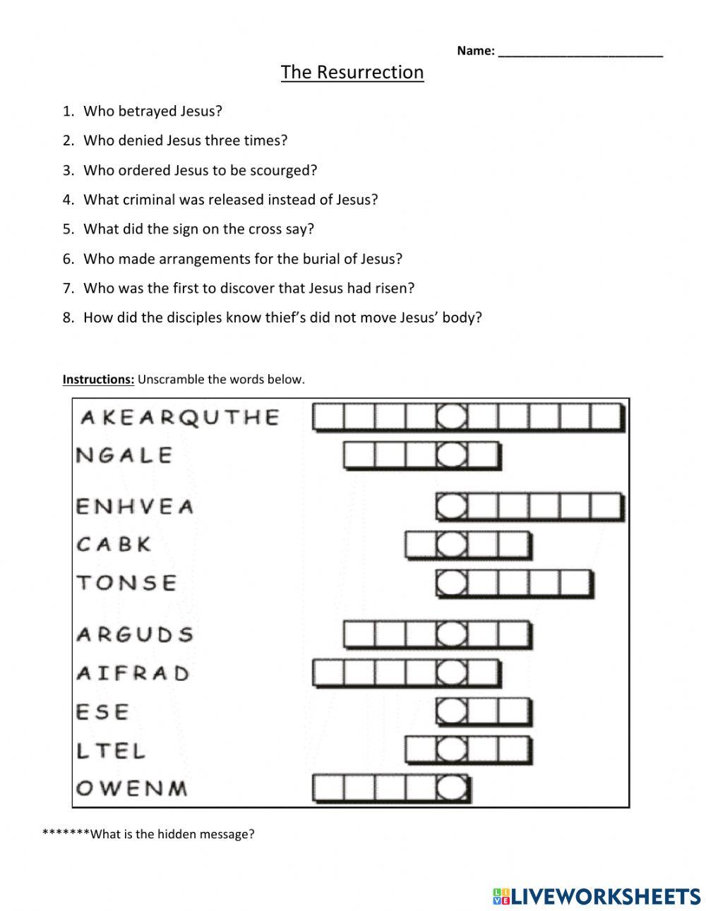The Resurrection worksheet Live Worksheets