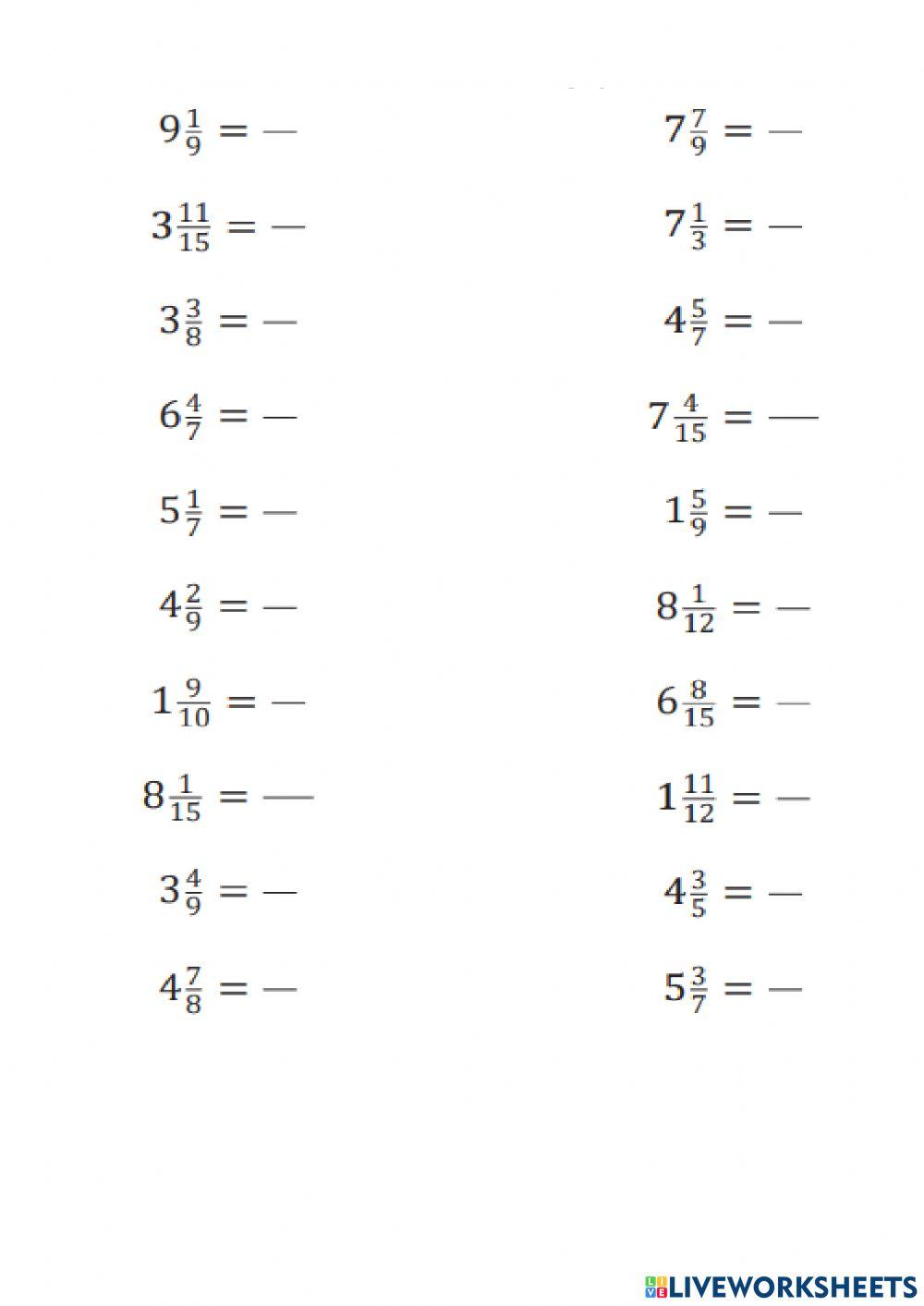 Перетворення мішаного числа у неправильний дріб