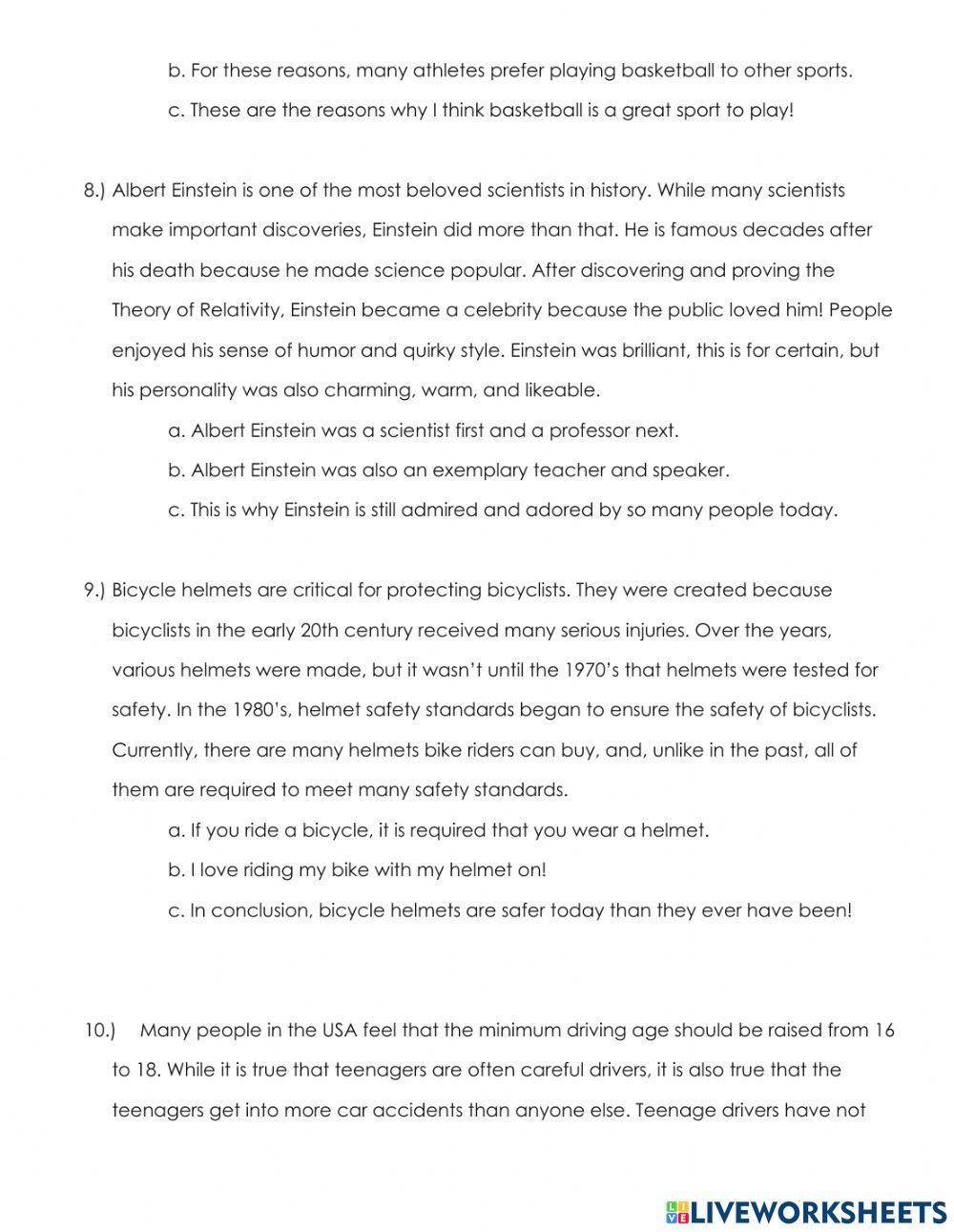 Conclusion Sentence Graded Assignment