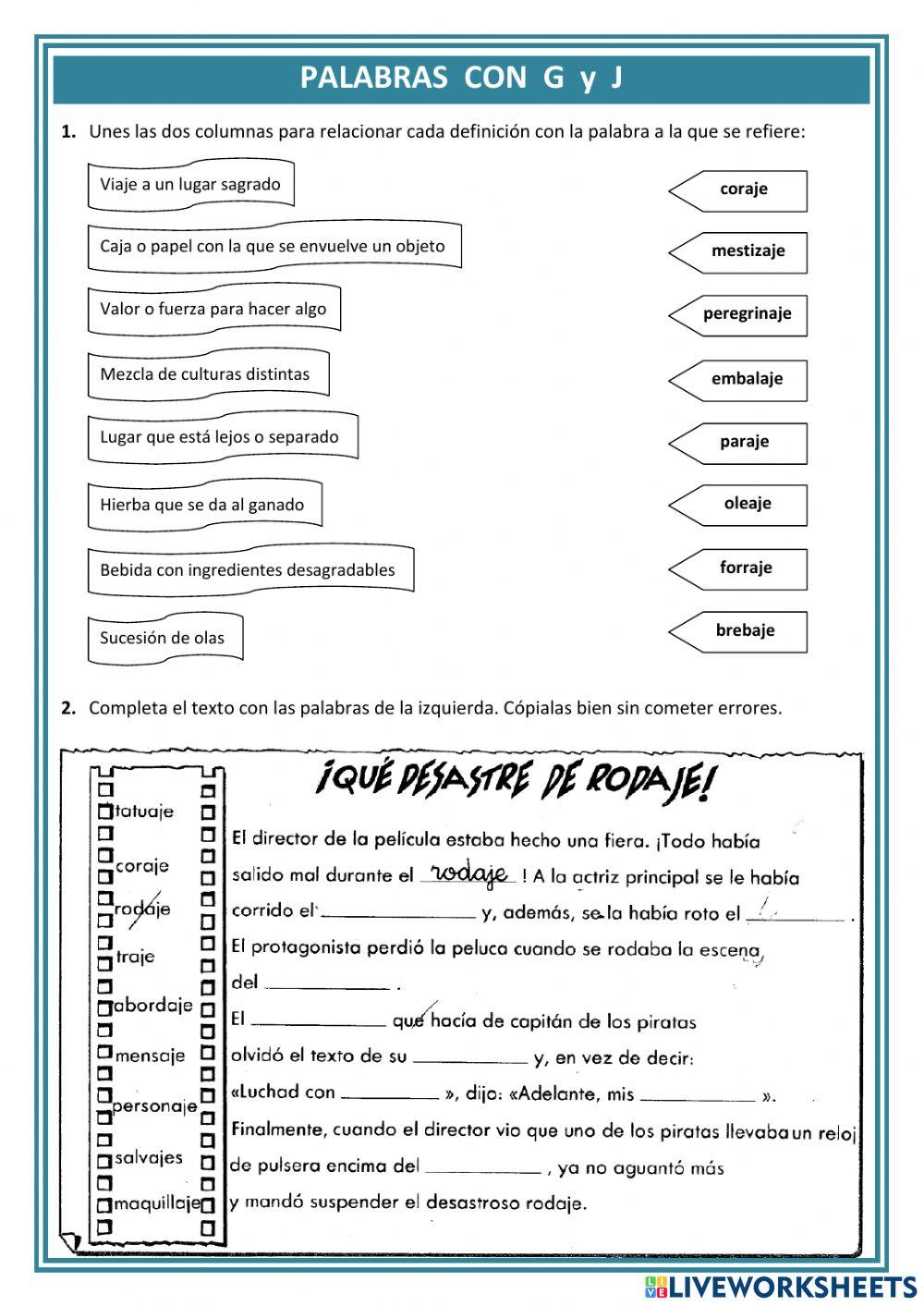 Palabras con G y J