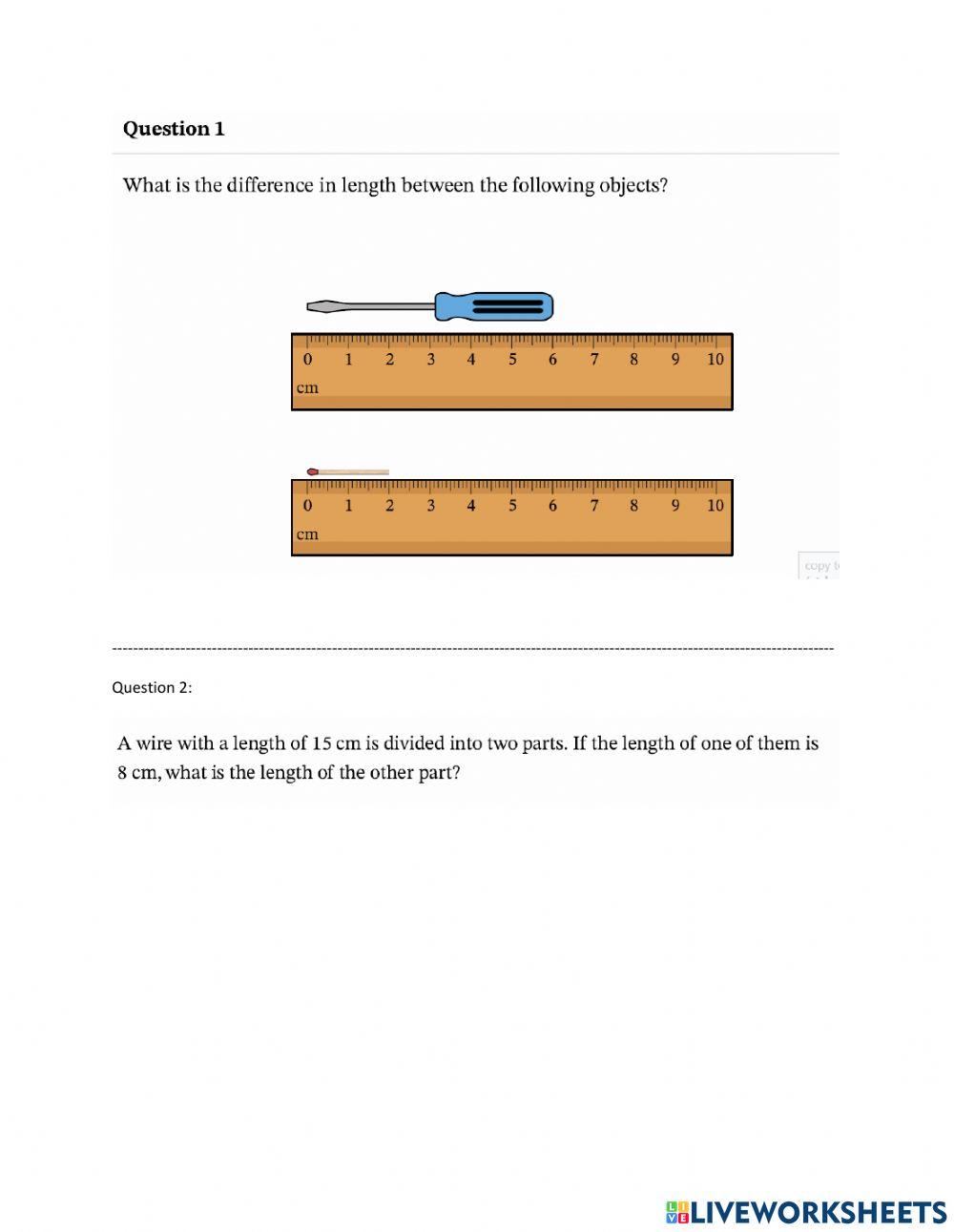 Measuring length online exercise Live Worksheets
