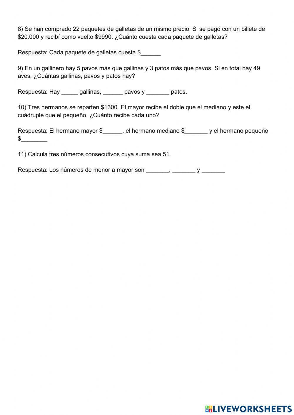 Problemas de ecuaciones de primer grado