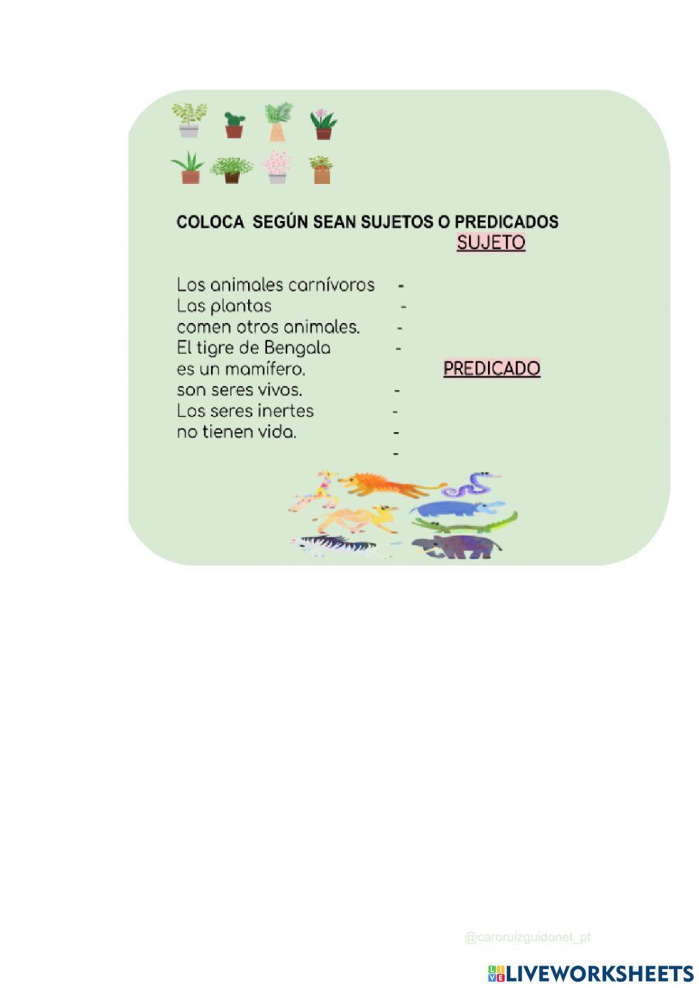 Sujeto y predicado repasando los seres vivos.