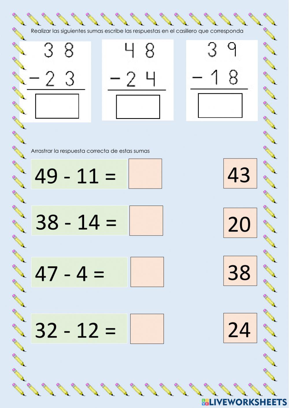 Restas sin reagrupación hasta el 49