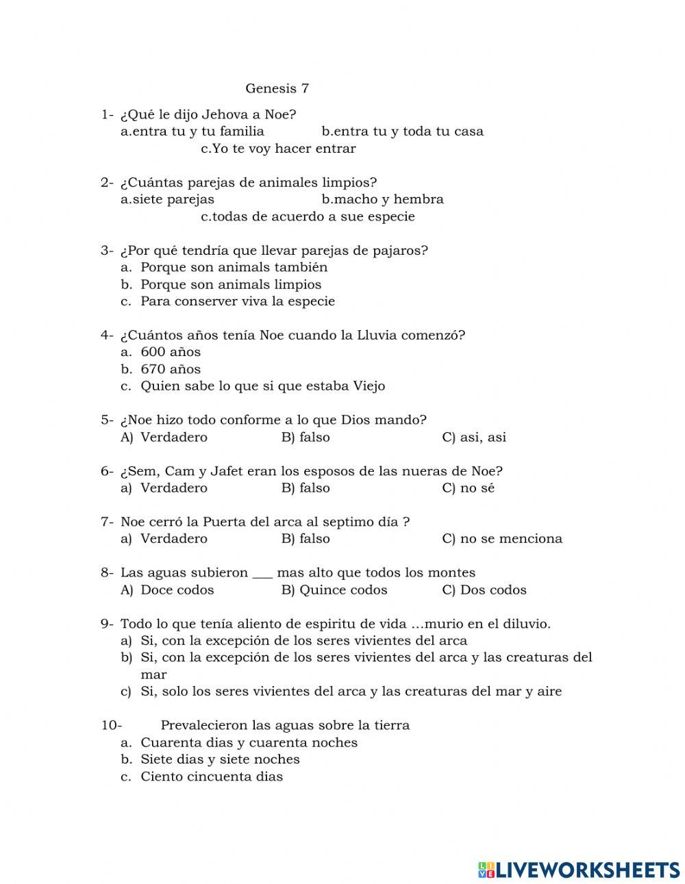 Preguntas sobre Genesis capitulo 7