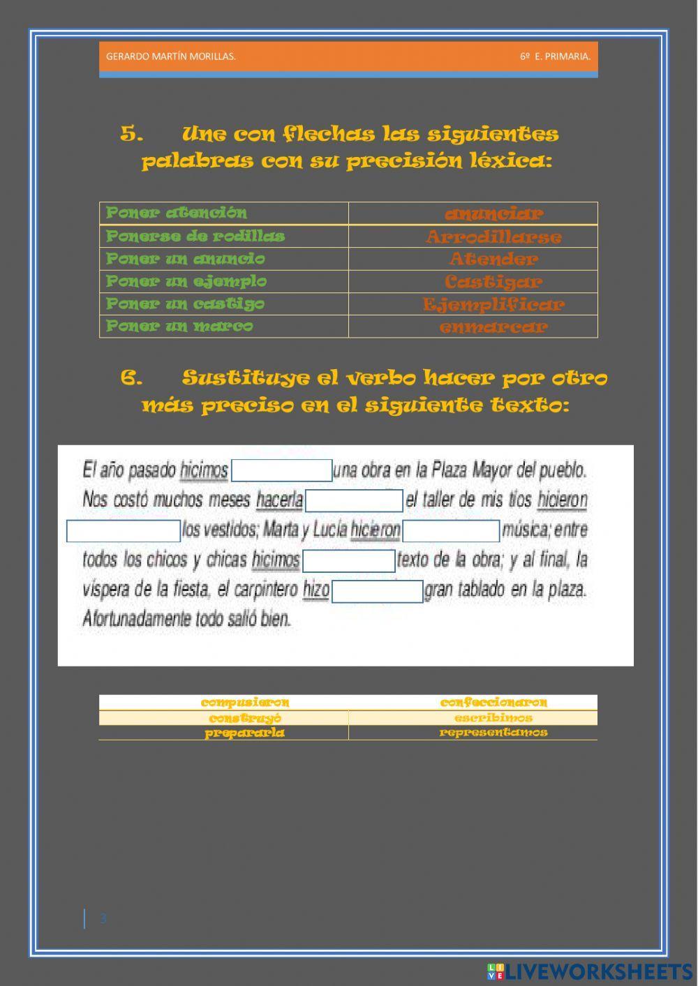 Taller de vocabulario. Ficha 9.
