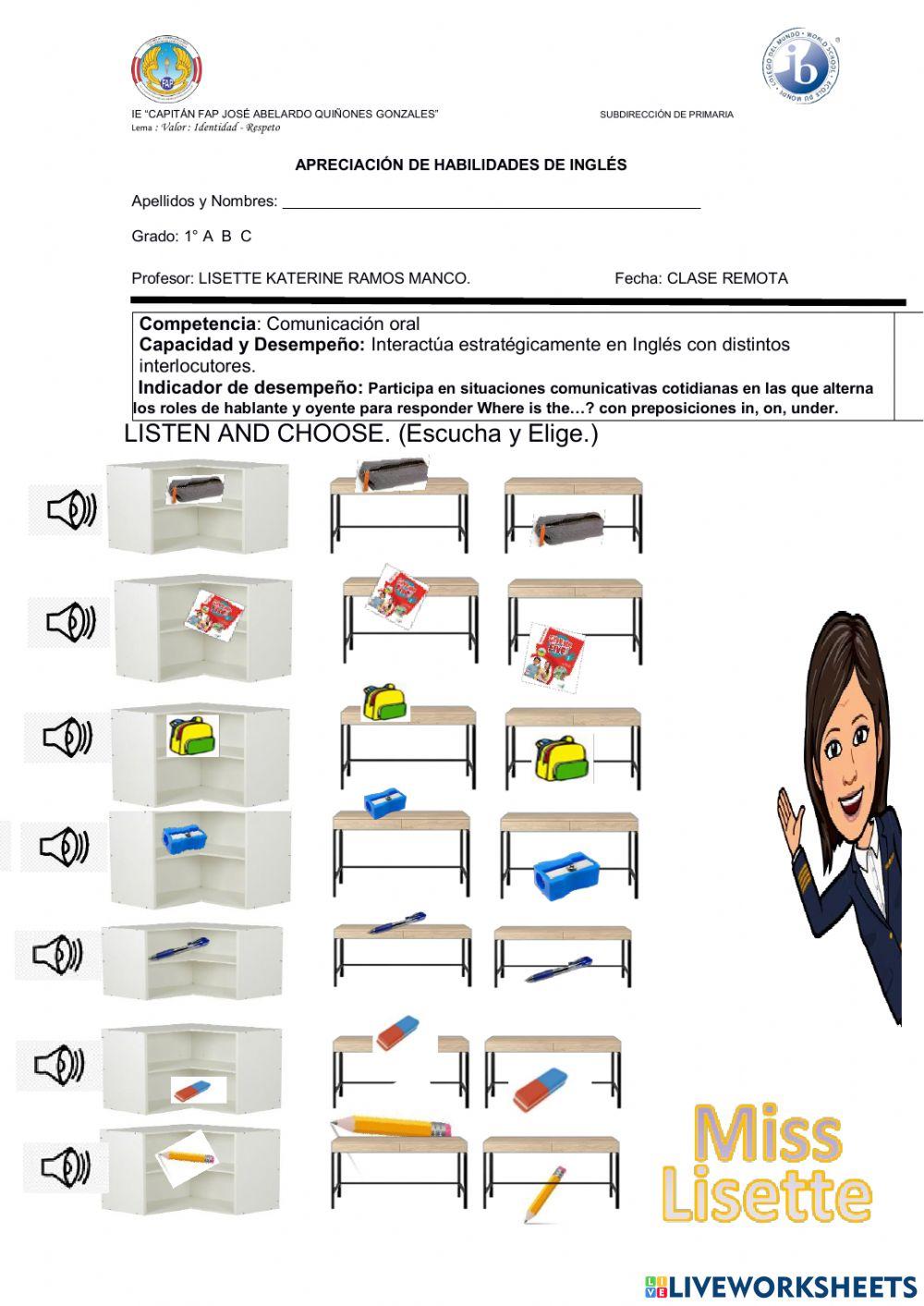 Prepositions in - on -under