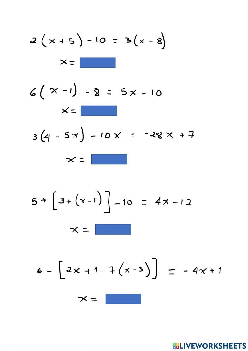 Ecuaciones lineales con signos de agrupación