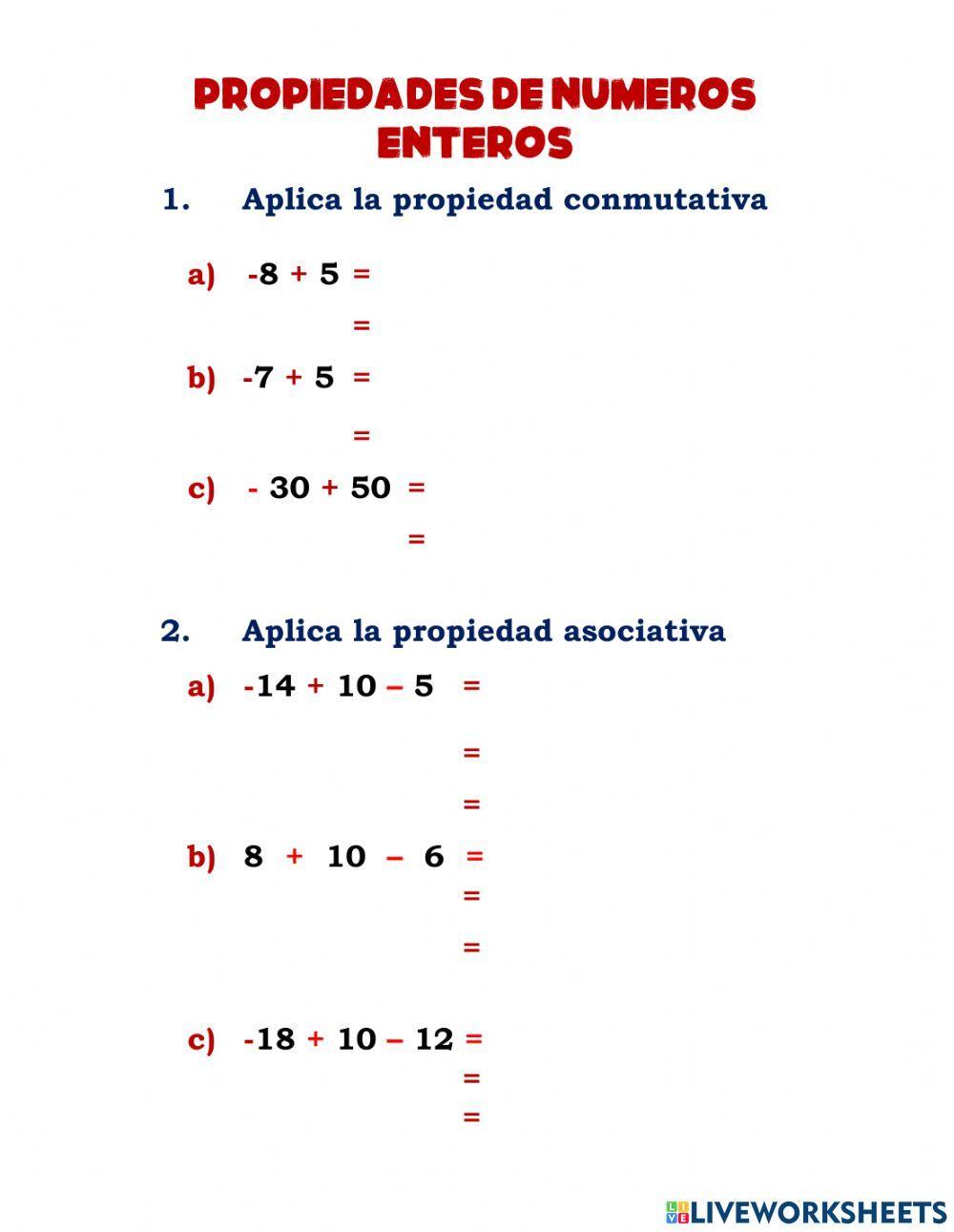 Propiedad de los numeros enteros