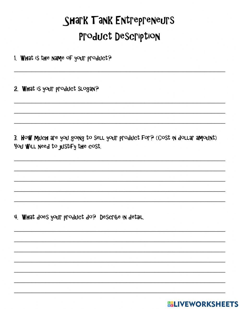 shark tank project | Courtney Skaggs | Live Worksheets