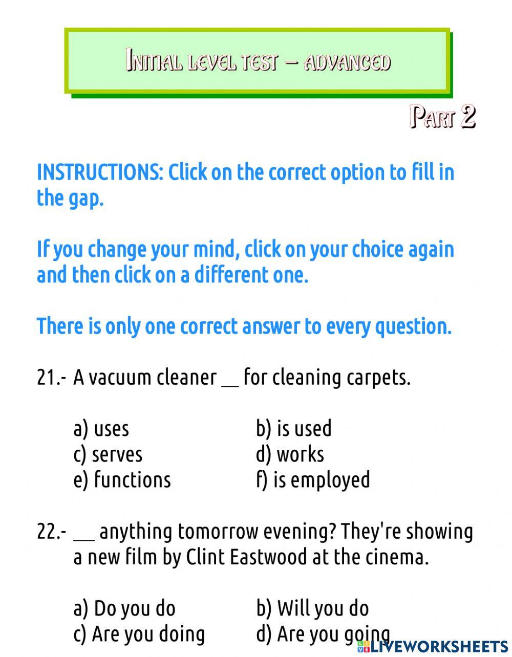 Initial level test - advanced - part 2
