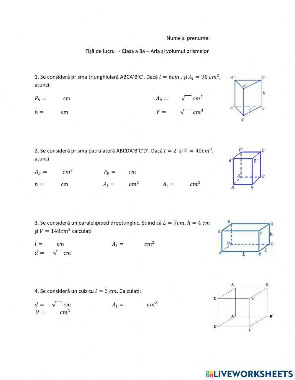 Arii si volume prisme