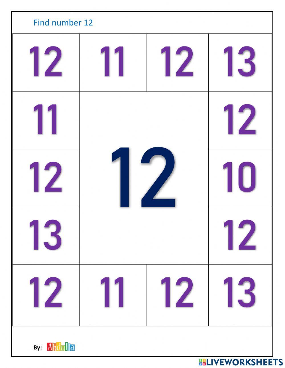 Find number 12 activity Live Worksheets