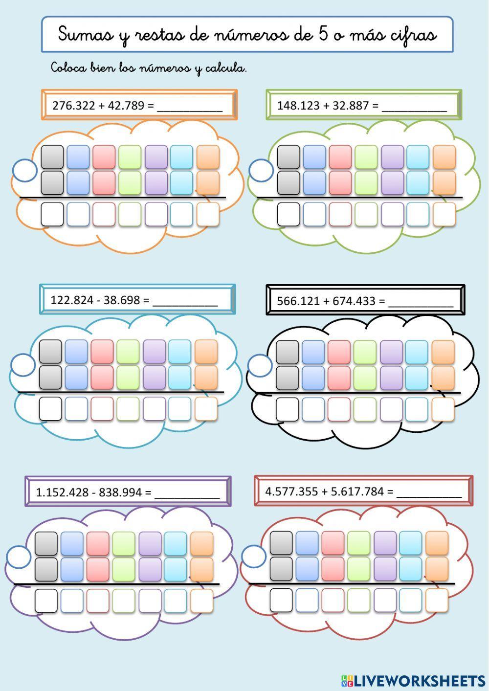 Sumas y restas de números de 5 o más cifras