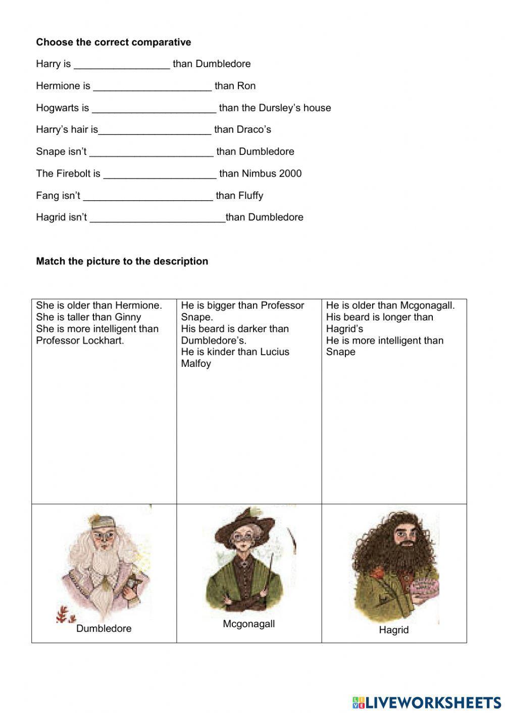 Descriptions and comparatives Harry Potter