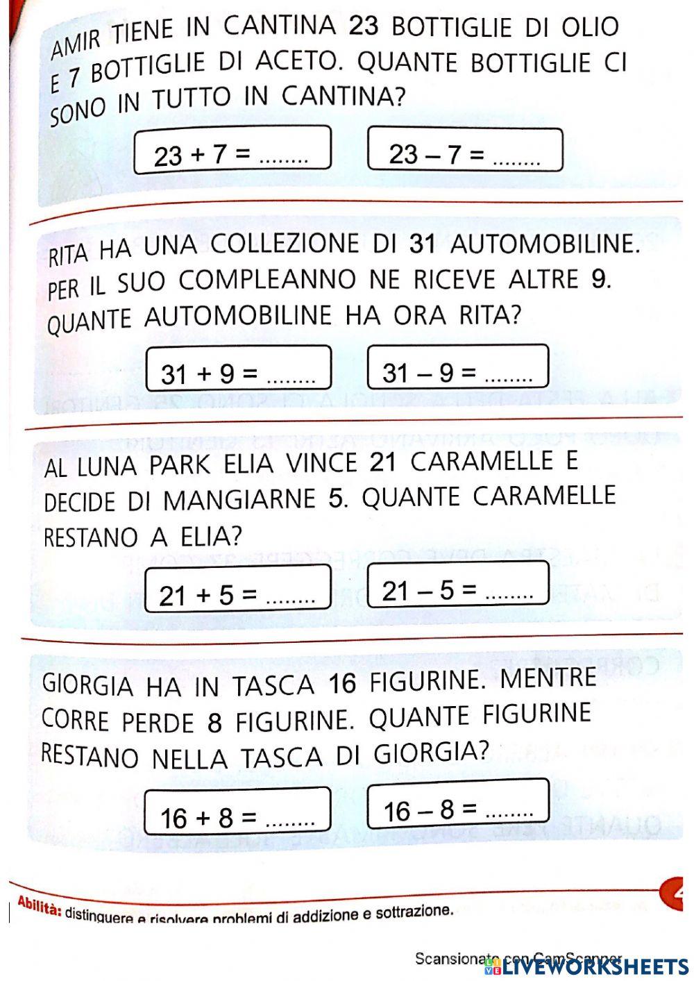 Problemi:Individua l'operazione giusta