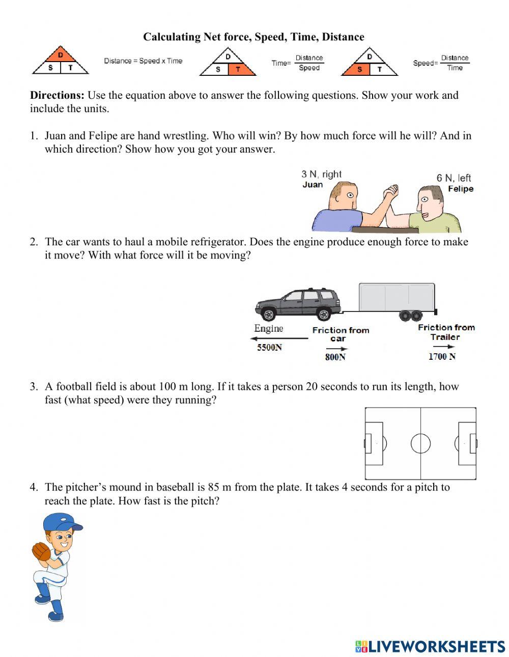 Calculate net force and speed interactive worksheet Live Worksheets