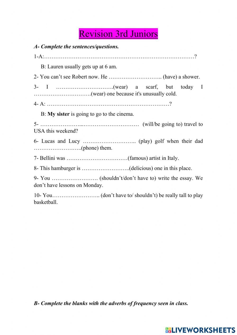 Revision 3rd Juniors