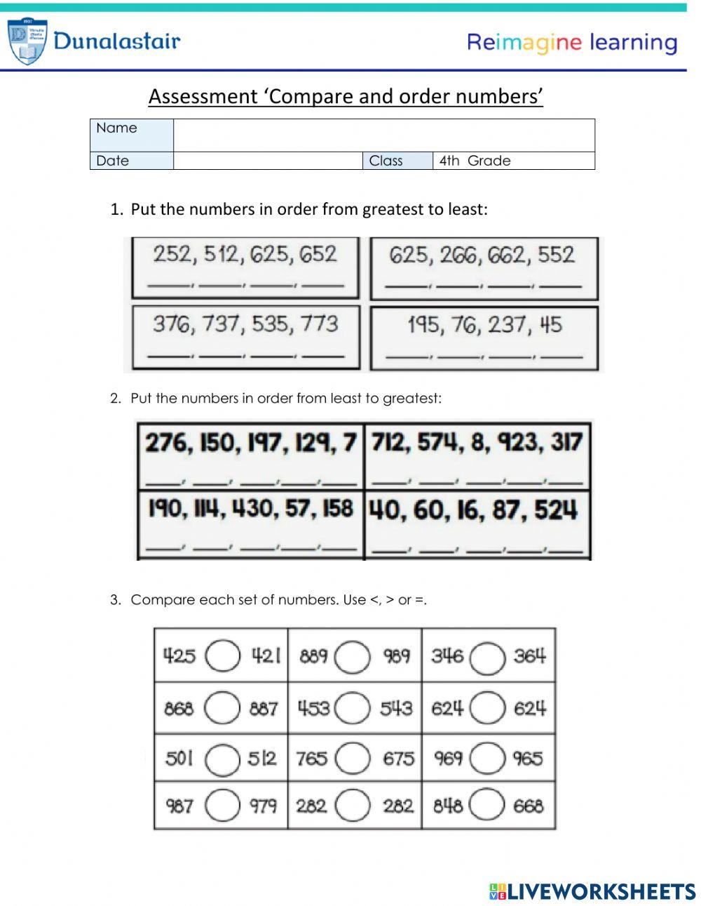 Compare and order worksheet | Live Worksheets