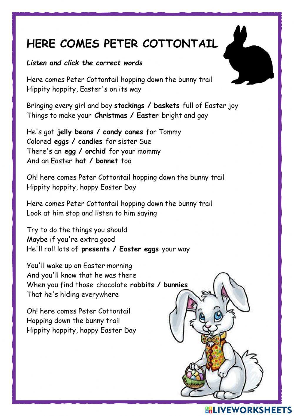 Peter Cottontail Easter Song Activity worksheet | Live Worksheets