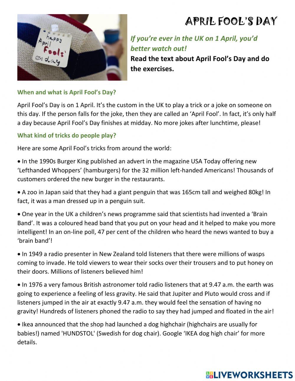 April Fools Day Reading Activity