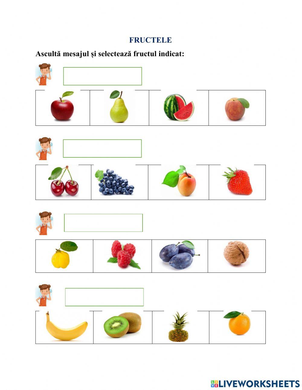 Evaluarea limbajului receptiv- Fructele