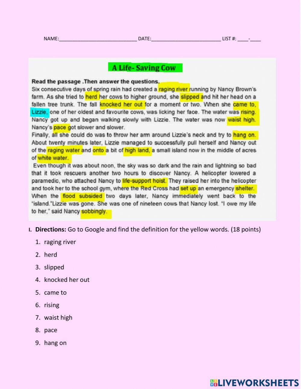 6-Reading Comprehension Lost Cow