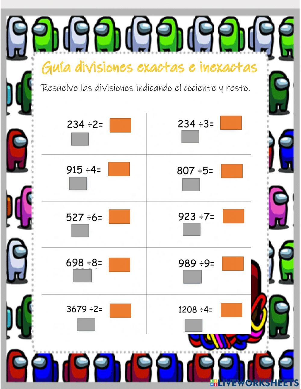 Guía de divisiones exactas e inexactas