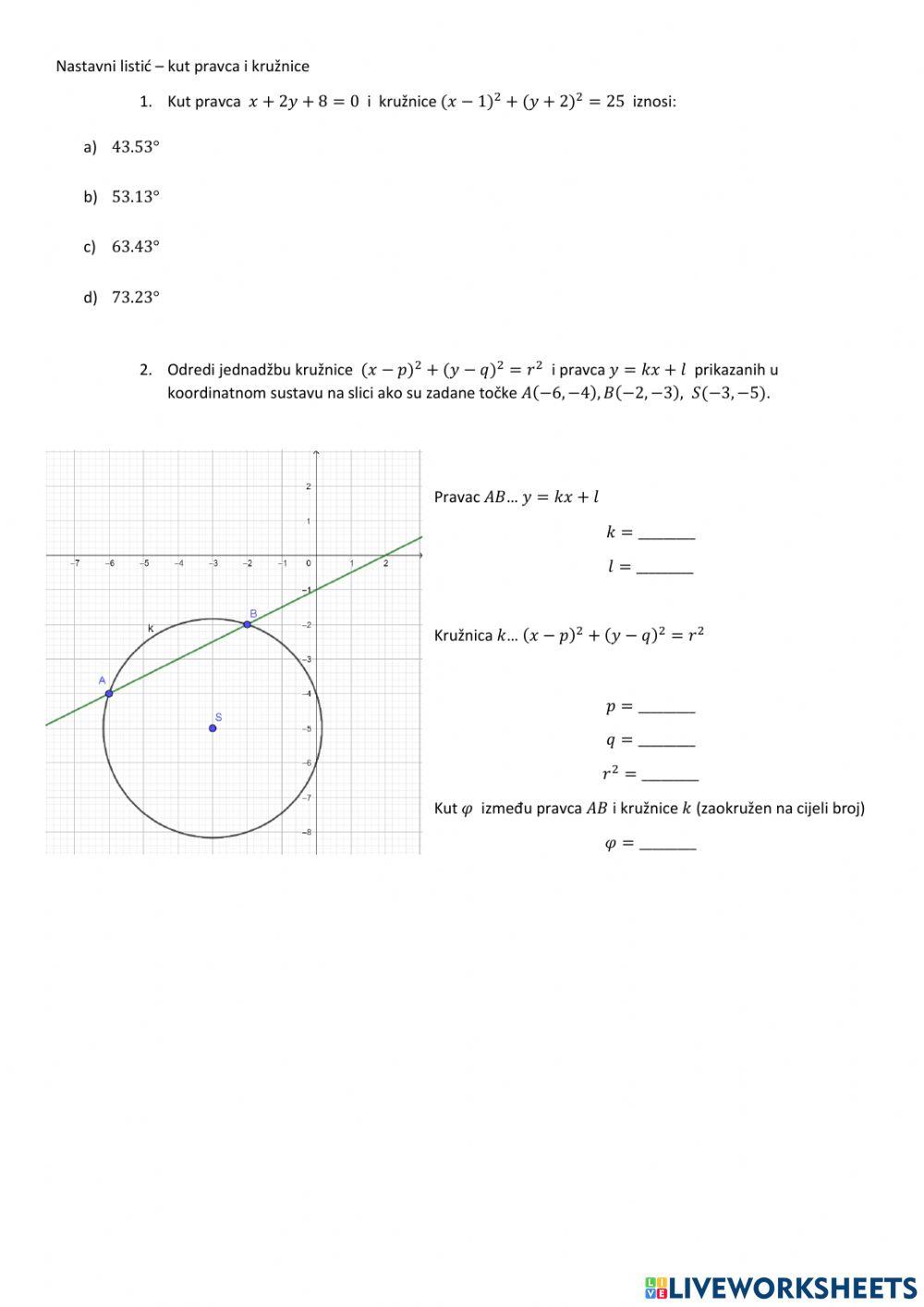 Kut pravca i kružnice