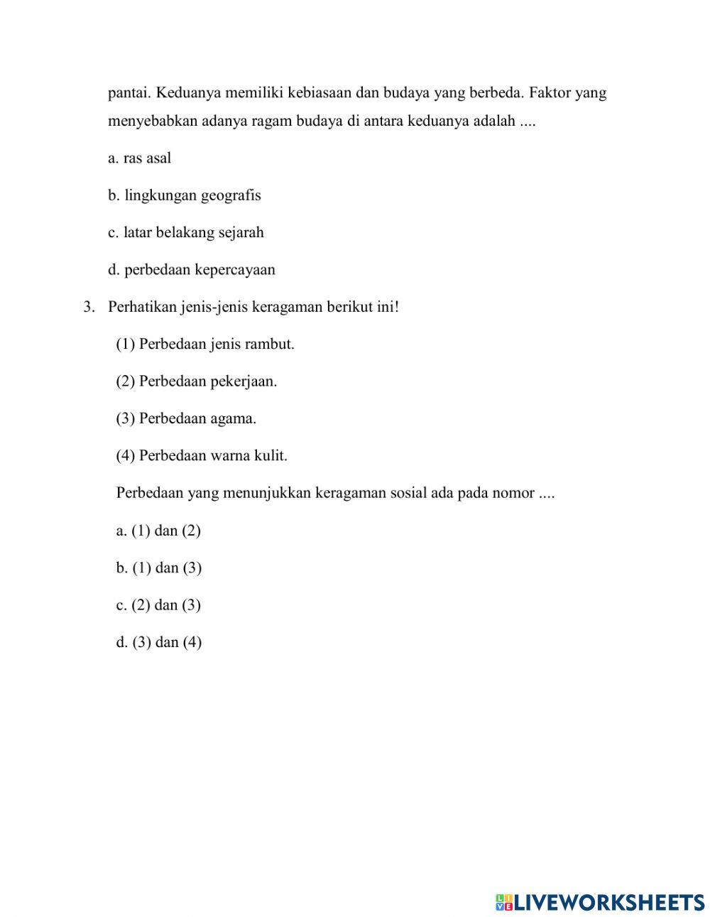Latihan soal keragaman di Indonesia