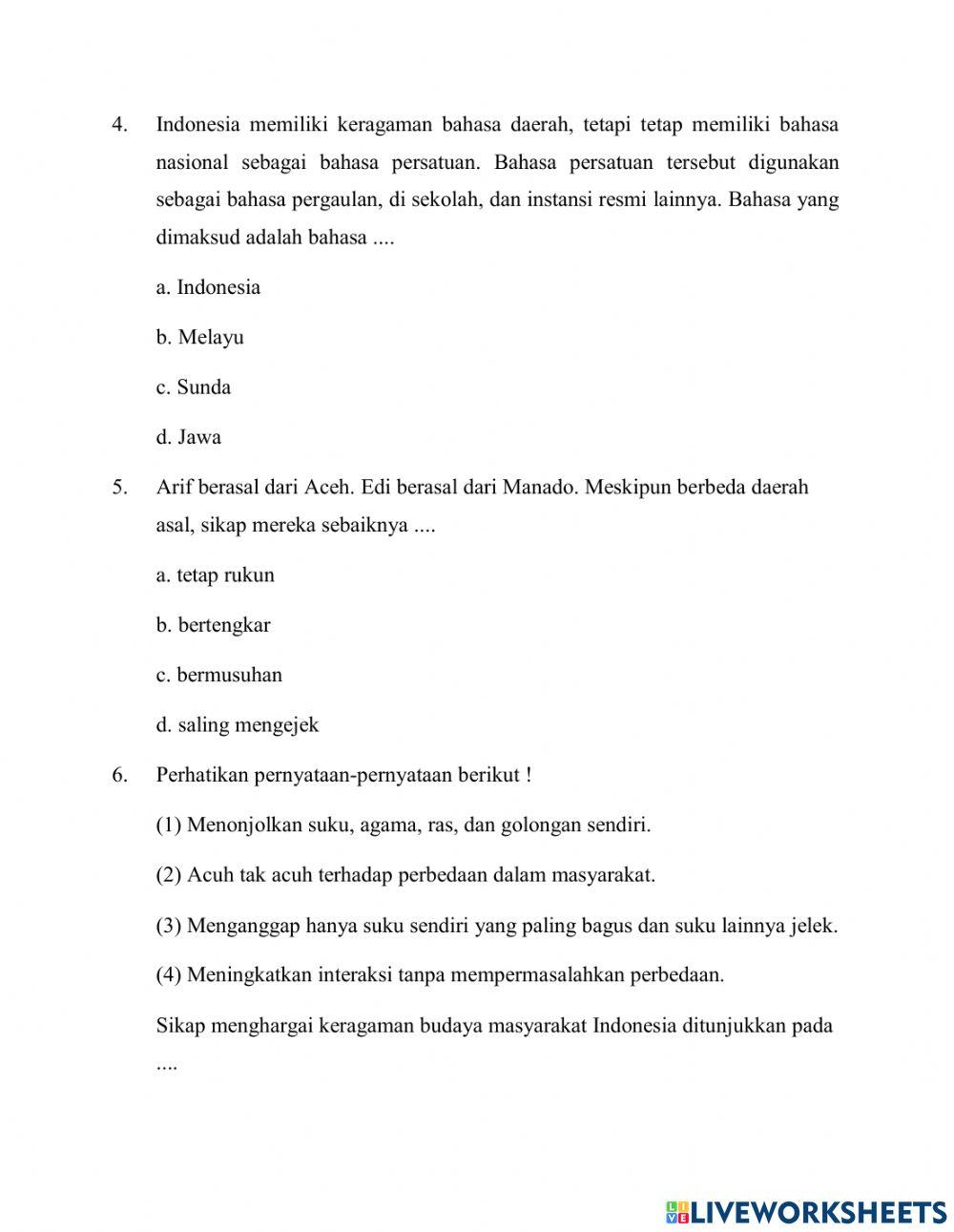 Latihan soal keragaman di Indonesia