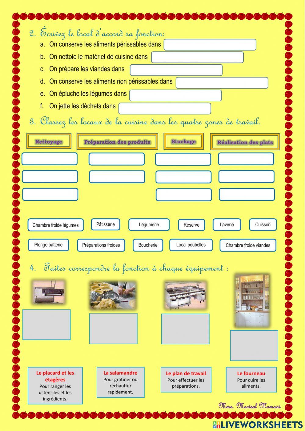 Locaux et équipements de la cuisine