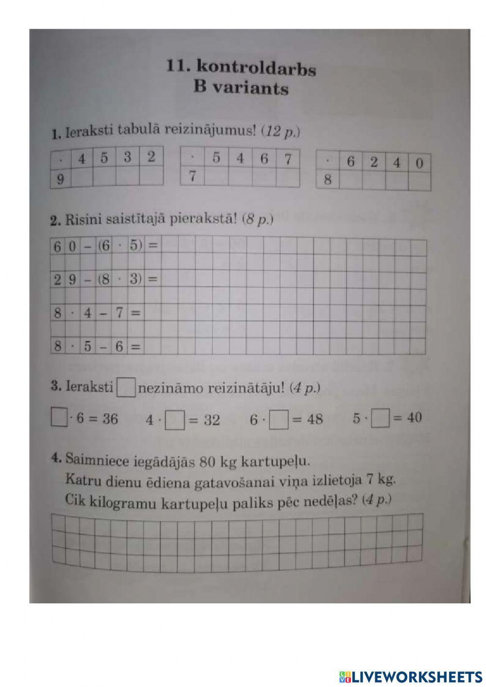 Pārbaudes darbs matemātikā