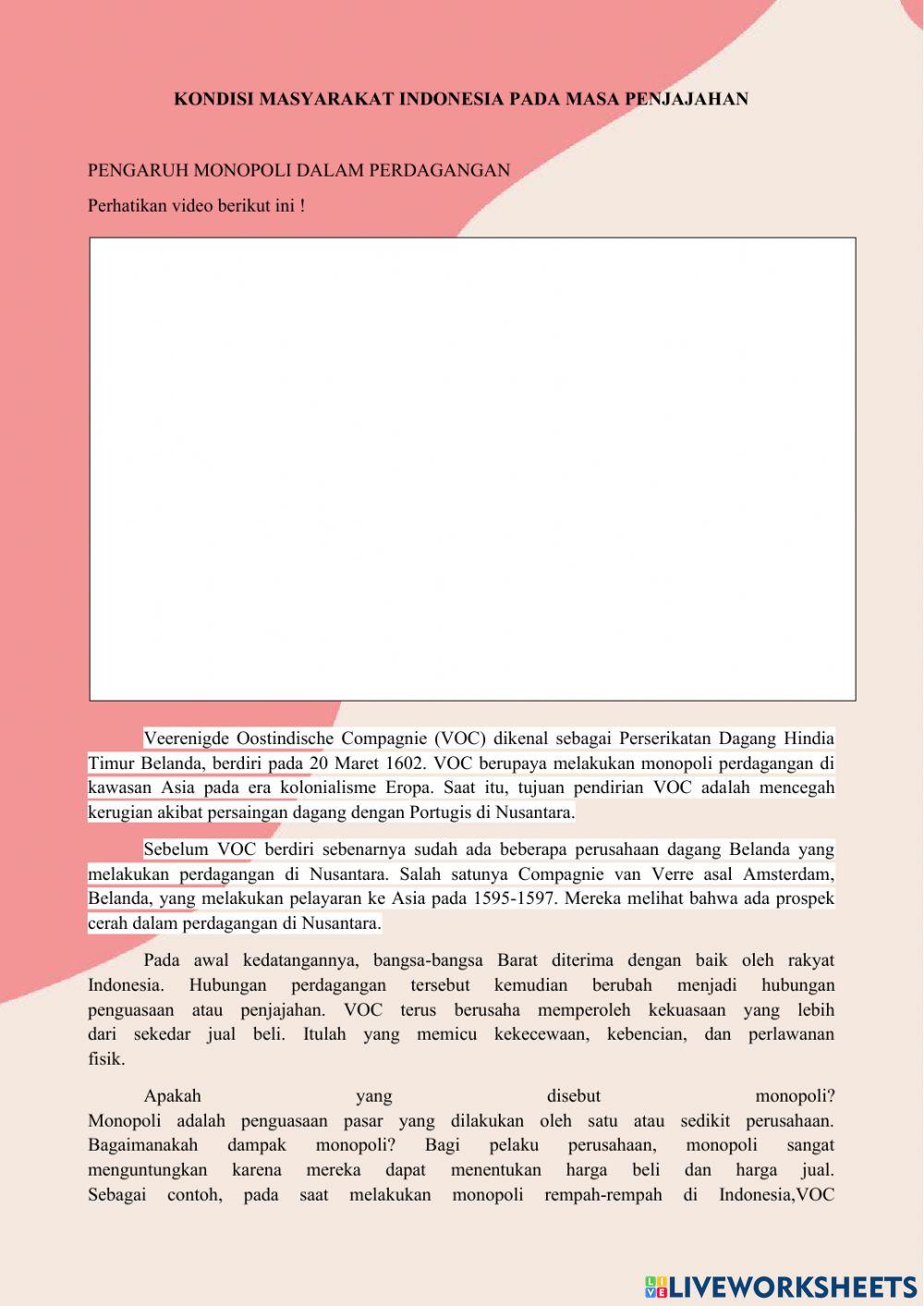 Pengaruh Monopoli Perdagangan VOC
