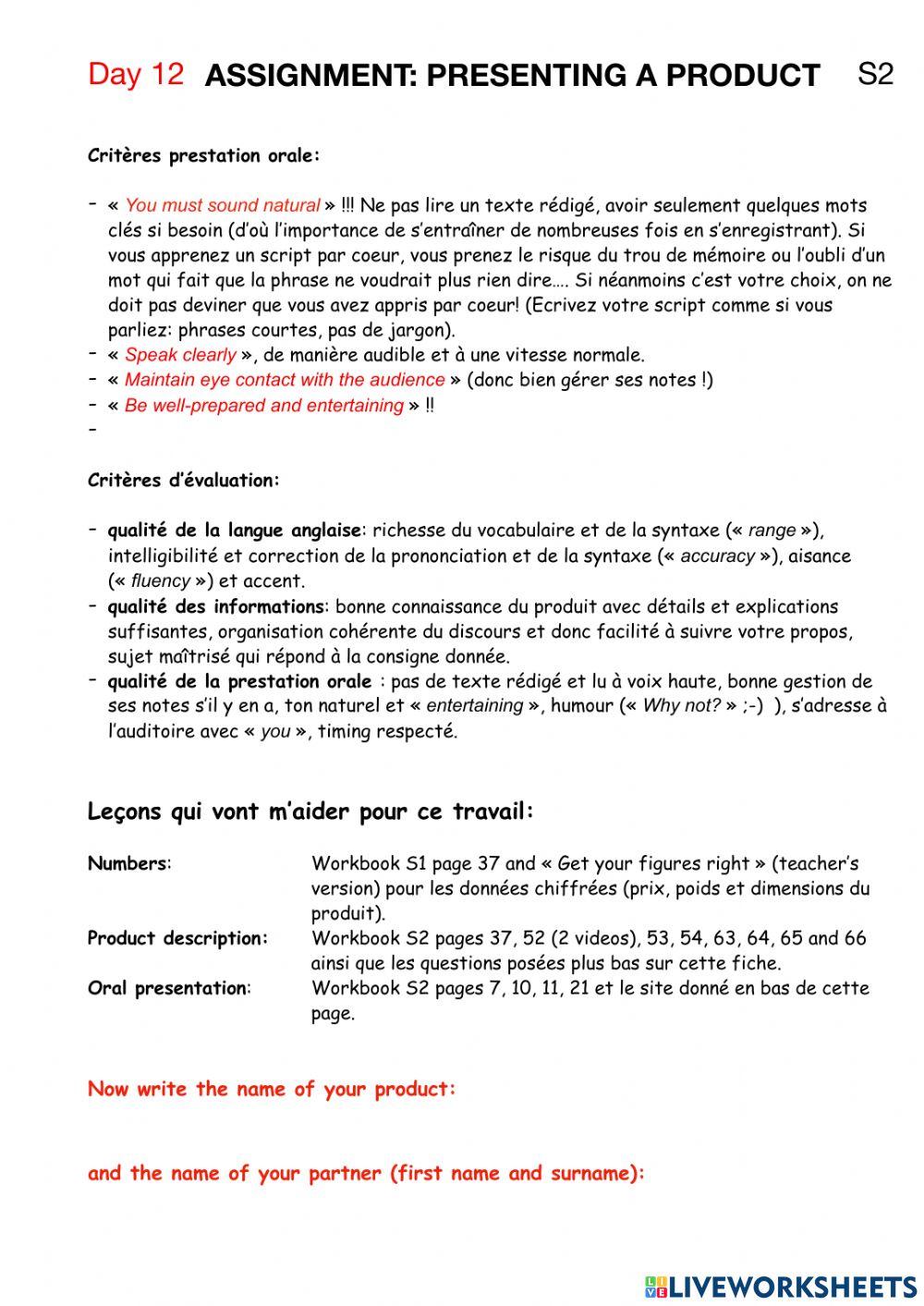 Assignment pres… | Free Interactive Worksheets | 862667