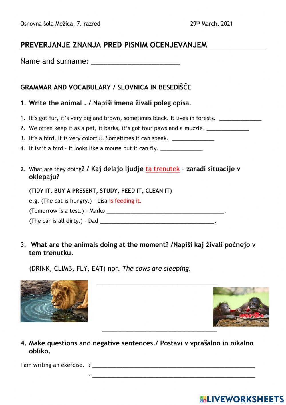 preverjanje pred pisnim ocenjevanjem znanja