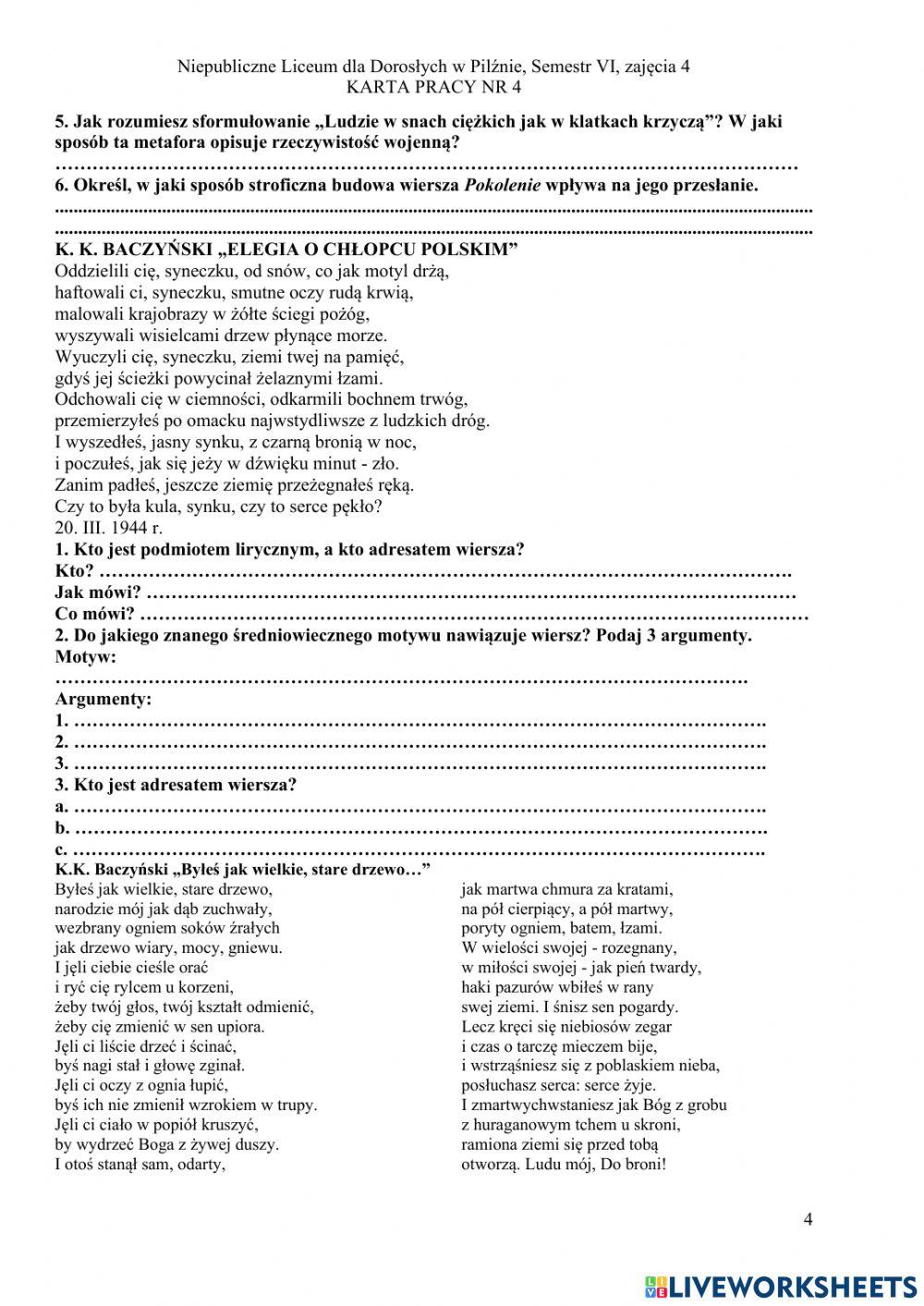 Liceum dla dorosłych w Pilźnie, semestr VI, zajęcia 4