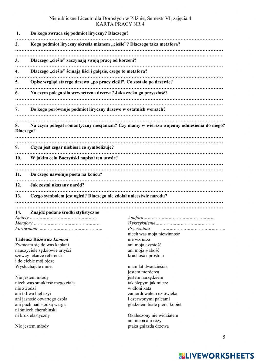 Liceum dla dorosłych w Pilźnie, semestr VI, zajęcia 4