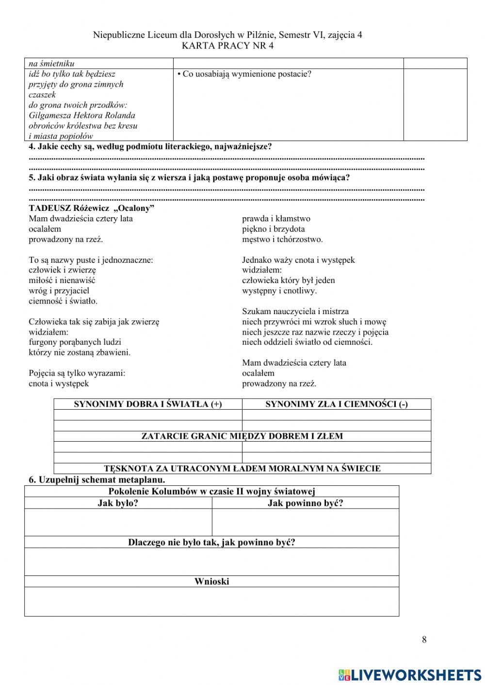 Liceum dla dorosłych w Pilźnie, semestr VI, zajęcia 4