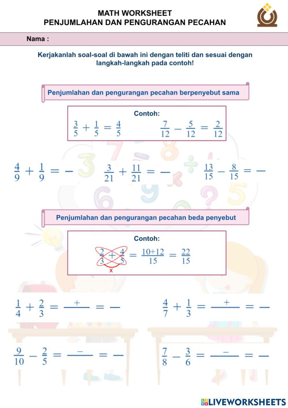 Penjumlahan dan Pengurangan Pecahan