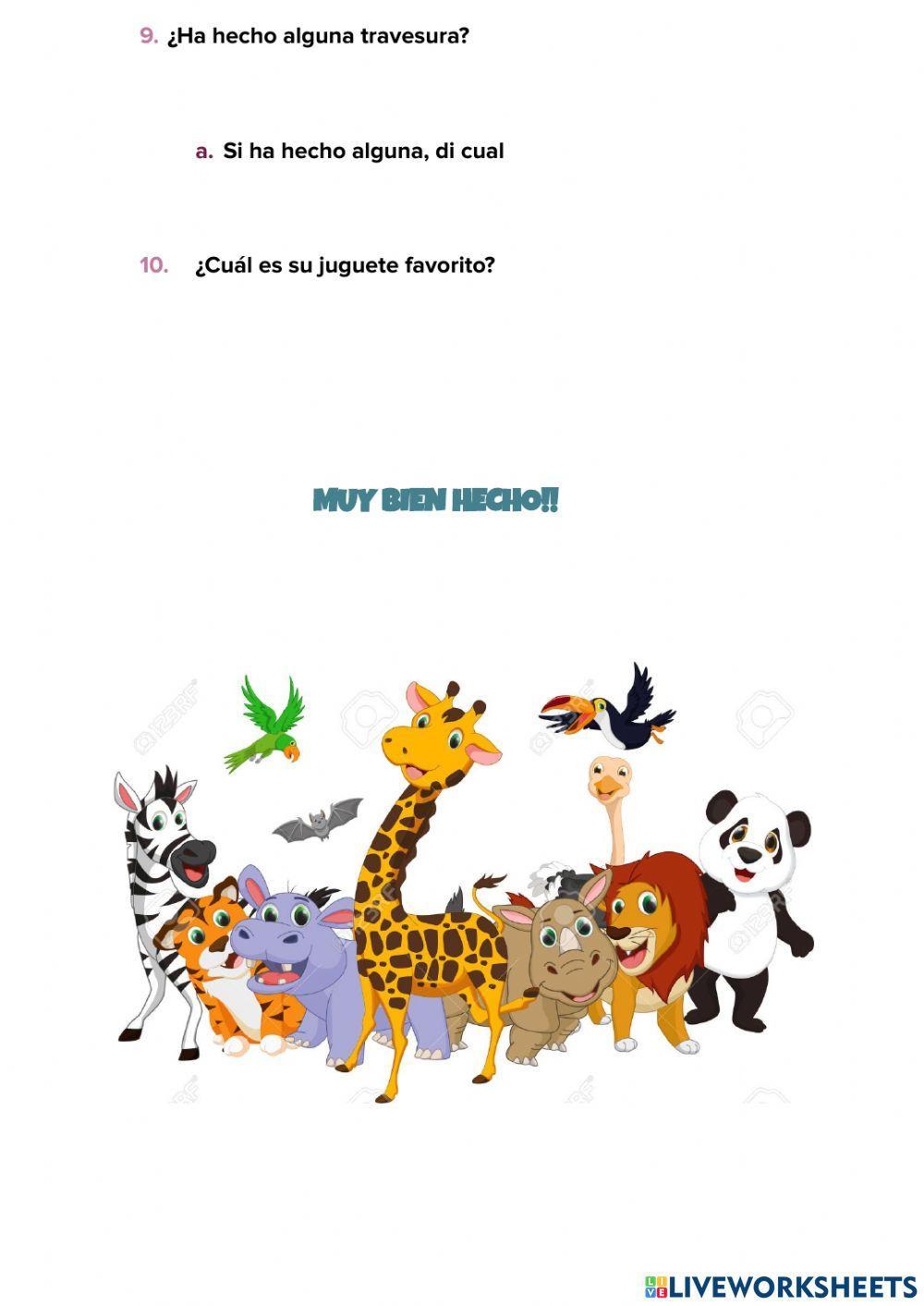 Completa las preguntas sobre tu mascota