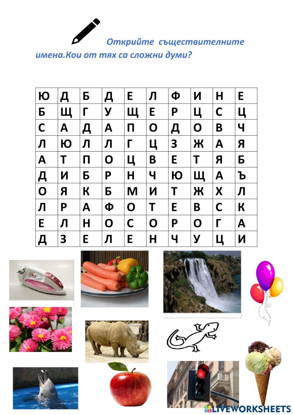 Съществително име.Сложни думи worksheet | Live Worksheets