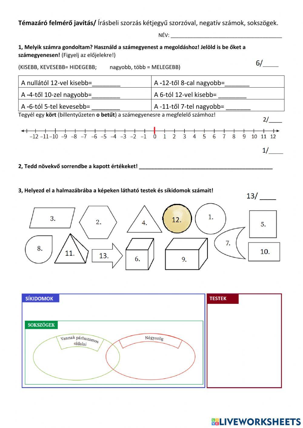 Írásbeli szorzás kétjegyűvel - Témazáró dolgozat