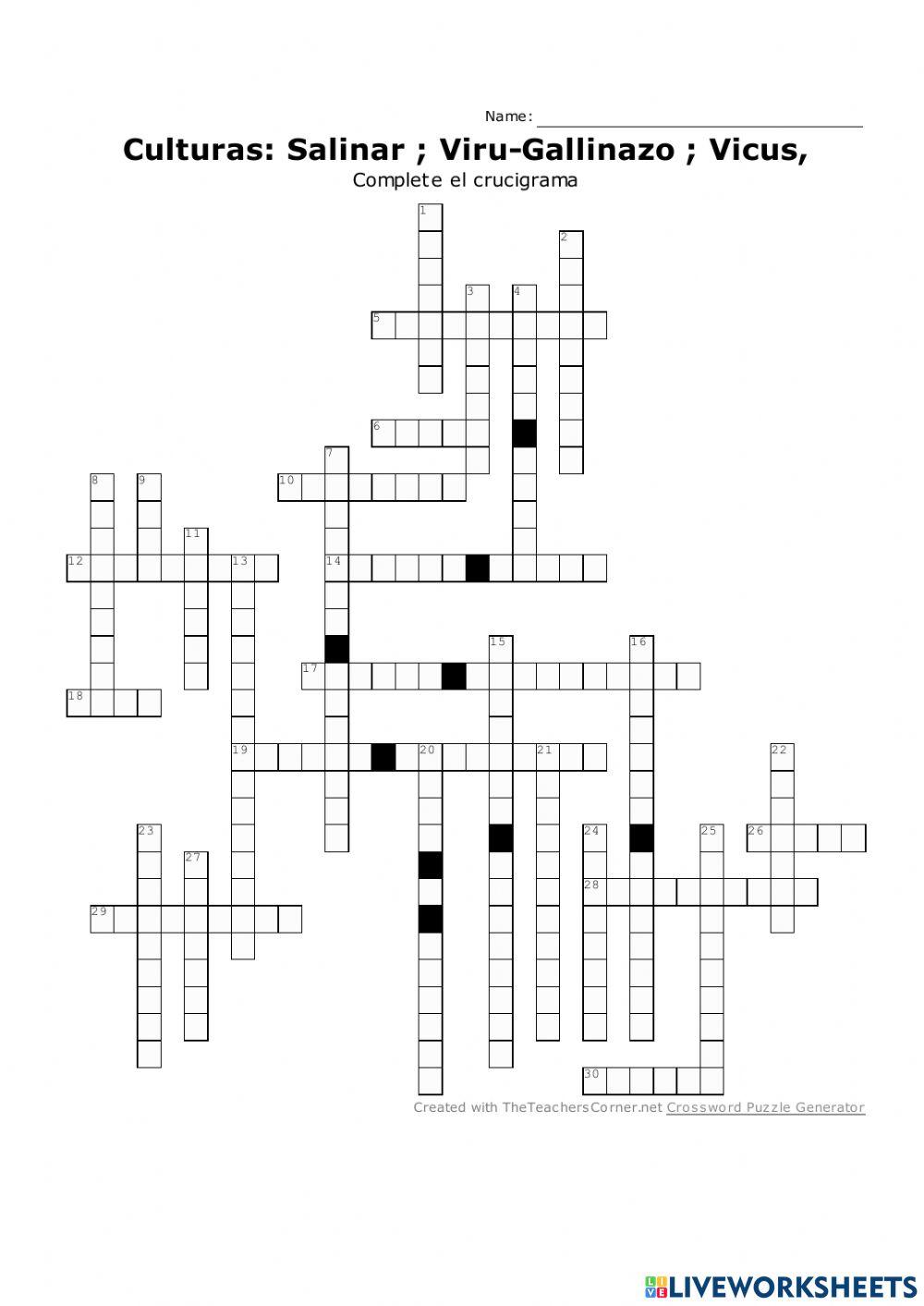 Crucigrama Culturas Salinar - Viru - Vicus