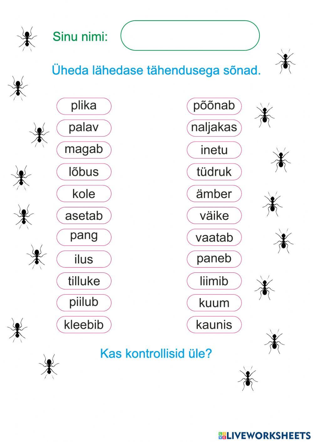 Ühenda lähedase tähendusega sõna