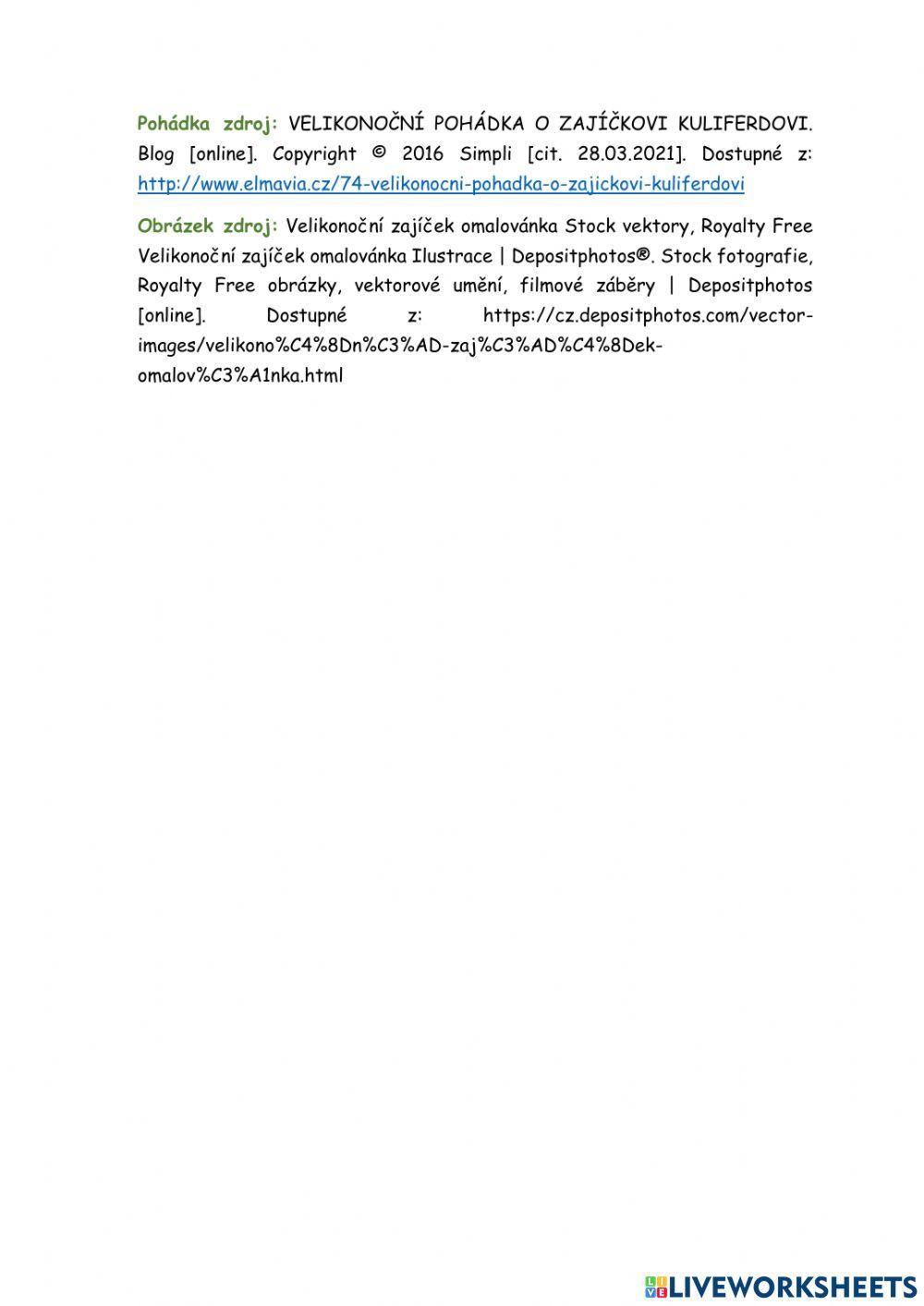 Velikonoční pracovní list