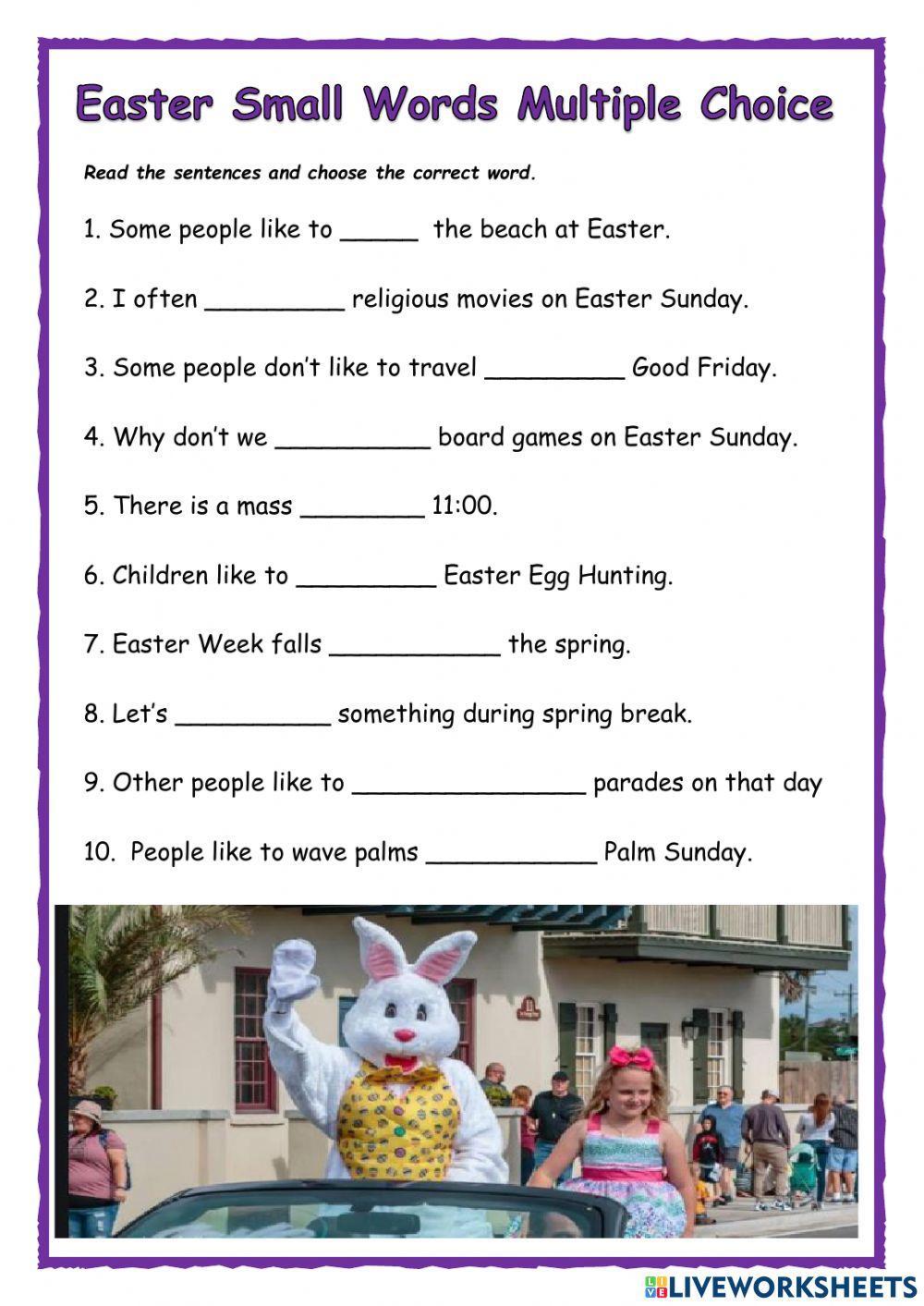 Easter Small Words Multiple Choice